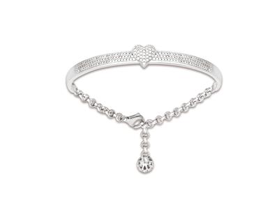 Pulsera, Ajustable, Semirrgida 5 Mm, Forma De Corazon Con Circonita, 56 Mm, Plata 925, Rodiada