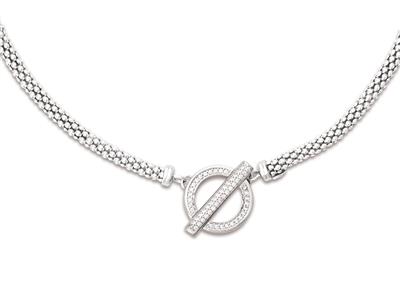 Collar De Malla Pop Corn, 4,5 mm, Cierre Con Zirconias, 43 cm, Plata 925 Rodiada - Imagen Estandar - 1
