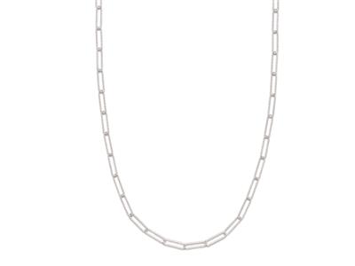 Collar Largo De Malla Con Forma De Rectángulo Cincelado, 89cm, Plata 925 Rodiada