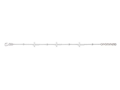 Pulsera Con 3 Cruces Sobre Cadena Alternada De 4 Bolas, 16-18cm, Plata 925 Rodiada