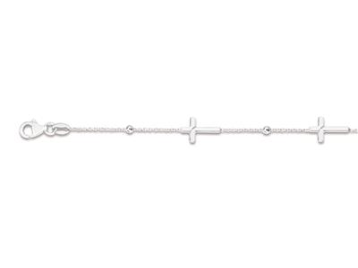 Pulsera Con 3 Cruces Sobre Cadena Alternada De 4 Bolas, 16-18 cm, Plata 925 Rodiada - Imagen Estandar - 2