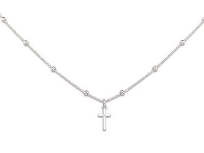 Collar Con Cruz Sobre Cadena De 18 Bolas, 40-44cm, Plata 925 Rodiada