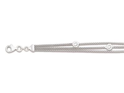Pulsera Tennis Con Circonitas, Cadena Popcorn De 3 Hileras, 162cm, Plata 925 Rodiada