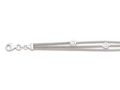 Pulsera Tenis Circonitas, 3 Filas Cadena Popcorn, 162 Cm, Plata 925 Rodiada