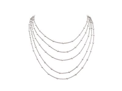 Collar Largo Con 5 Hileras De Cadenas En Cascada Fantasa, 423cm, Plata 925 Rodiada