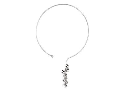 Collar De Alambre Slido Rgido 1,5mm, Grupo De Bolas Asimtricas, 42 Cm, Plata 925 Rodiada
