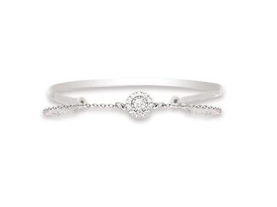 Pulsera Rgida Con Cadena De 3mm, Motivo Con Circonitas, Plata 925 Rodiada
