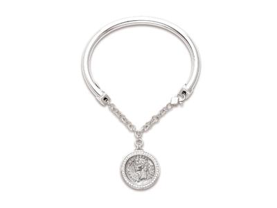 Pulsera Tubo Hueco 4,5 MM Y Cadena, Charm Moneda Con Circonita, 58 X 48 Mm, Plata 925 Rodiada - Imagen Estandar - 1