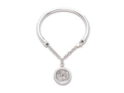 Pulsera Tubo Hueco 4,5 MM Y Cadena, Charm Moneda Con Circonita, 58 X 48 Mm, Plata 925 Rodiada