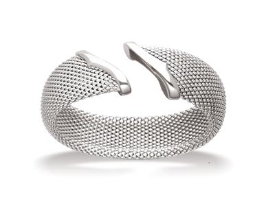 Pulsera Rgida De 19mm, Red Flexible Abierta, 58 X 45mm, Plata 925 Rodiada