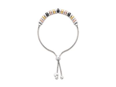 Pulsera De Abalorios Redondos Con Cadena De Serpiente Ajustable, Plata925 Rodiada