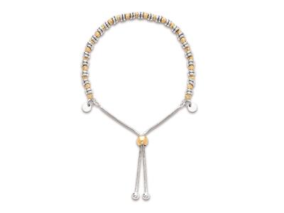 Pulsera Rondelles Con Cadena De Serpiente Ajustable, Plata 925 Rodiada