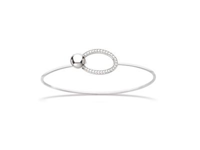 Pulsera Oval Con Circonita En Bola, 60 X 50 Mm, Plata 925 Rodiada