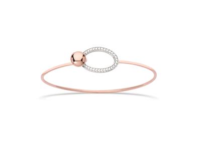 Pulsera Oval Con Circonita En Bola, 60 X 50 Mm, Plata 925 Rh, Chapado Rosa