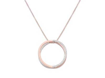 Collar Con Motivo Double Circle 34 mm Con Zircones En Cadena, 50-55 cm, Plata 925 Rodiada En Rosa - Imagen Estandar - 1