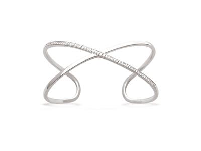 Brazalete Cruzado Con Circonitas 27mm, 62 X 50mm, Plata 925 Rodiada