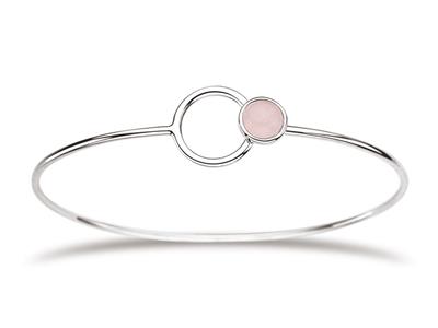 Pulsera Jonc, Crculo De Cuarzo Rosa, 58 X 48 Mm, Plata 925 Rodiada