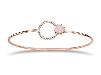 Pulsera Jonc, Crculo De Cuarzo Rosa Y Circonitas, 58 X 48 Mm, Plata 925, Chapado Rosa