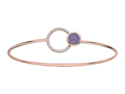 Pulsera Jonc, Crculo Amatista Y Circonita, 58 X 48 Mm, Plata 925 Chapada En Rosa