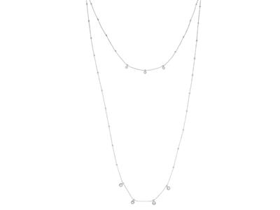 Collar Largo, 2 Filas Àxidos De Circonio Y Bolas, 20 Cm, Plata 925 Rodiada