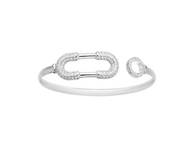 Pulsera Collar Hueco, Diseño Oval Y Circular, Grande, Con @xido De Circonio, 58 X 48 Mm, Plata 925 Rh - Imagen Estandar - 1