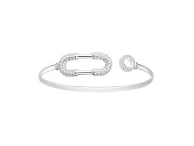 Pulsera Collar Hueco, Diseño Ovalado Y Circular, Pequeño, Con Àxido De Circonio, 58 X 48 Mm, Plata 925 Rh