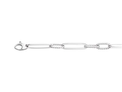 Pulsera Hueca Rectangulo Alternado 1/2 Liso Y Gallonado, 20 Cm, Plata 925 Rh - Imagen Estandar - 1