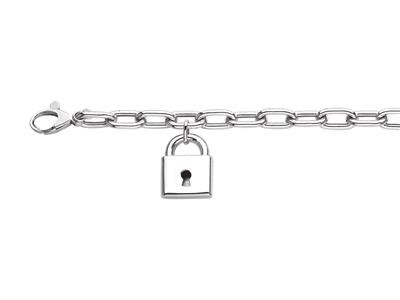 Pulsera De Malla Rectangular Hueca Con Dije De Candado, 19 Cm, Plata 925 Rh