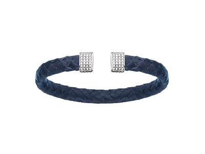 Pulsera Collar De Cuero Azul Con Oxido De Circonio 7 Mm, 58 X 48 Mm, Plata 925 Rh