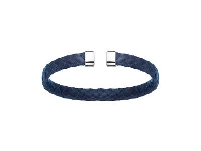 Collar Pulsera De Cuero Azul 7 Mm, 58 X 48 Mm, Plata 925 Rh