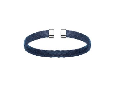 Collar Pulsera De Cuero Azul 7 Mm, 58 X 48 Mm, Plata 925 Rh - Imagen Estandar - 1