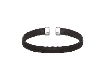 Pulsera Collar De Cuero Negro 7 Mm, 58 X 48 Mm, Plata 925 Rh