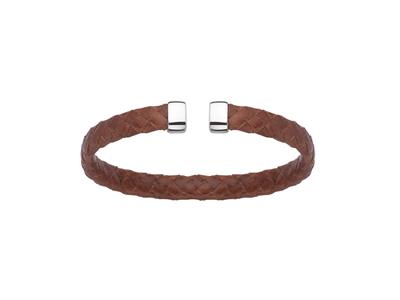 Pulsera Jonc Cuero Camello 7 Mm, 58 X 48 Mm, Plata 925 Rh - Imagen Estandar - 1