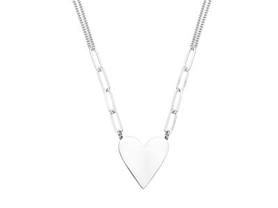 Collar, Cadena De Eslabones Dobles, Con Charm Corazon Grande, 385 Cm, Plata 925