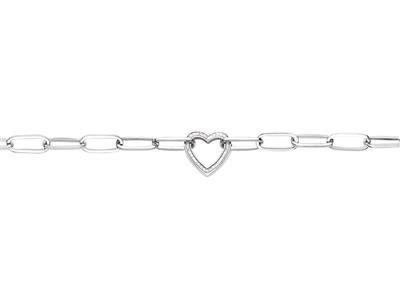 Pulsera De Malla Rectangulo, Centro Corazon Con Cristales, 173 Cm, Plata 925 Rh