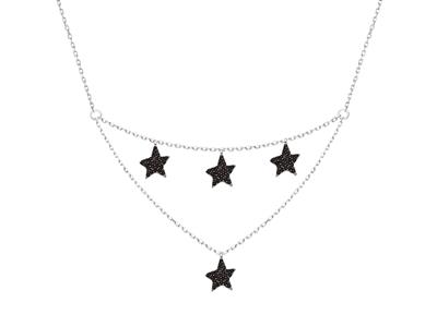Collar Estrellas Con Àxidos De Circonio, 2 Filas En Gota, Plata 925 Rh