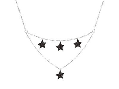 Collar Estrellas Con @xidos De Circonio, 2 Filas En Gota, Plata 925 Rh - Imagen Estandar - 1