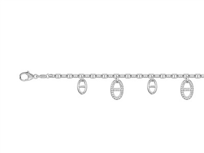 Brac Pampilles Mailles Marines Alt Oxydes De Z. Ag 925 18,5cm Msq