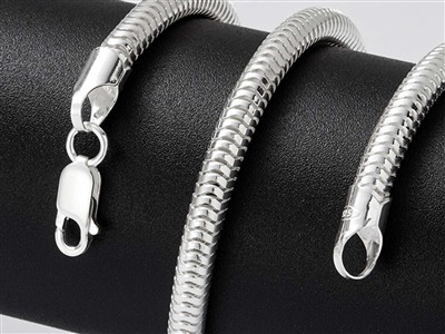 Cadena De Malla De Serpiente Redonda 5 mm 45 cm, Plata 925 - Imagen Estandar - 5