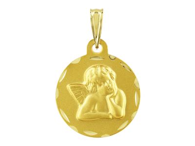 Medalla Del Angel 16 Mm, Oro Amarillo De 18 Quilates