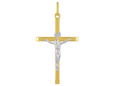 Colgante Cruz Con Cristo, Tubo Cuadrado, 32 Mm, Oro Amarillo 18k