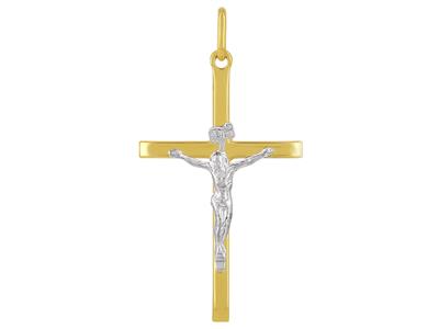 Colgante Cruz Con Cristo, Tubo Cuadrado, 32 Mm, Oro Amarillo 18k - Imagen Estandar - 1