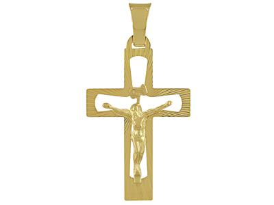 Colgante De Cruz Hueca Con Cristo, 30 Mm, Oro Amarillo De 18 Quilates