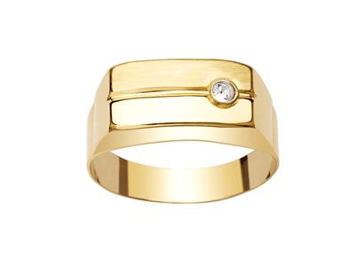 Anillo De Sello Rectangular De Oxido De Circonio Blanco De 9 Mm, Oro Amarillo De 18 Quilates, Dedo 56 Cerrado