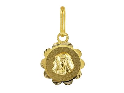 Amuleto De Virgen, Borde Redondeado, 10 Mm, Oro Amarillo De 18 Quilates