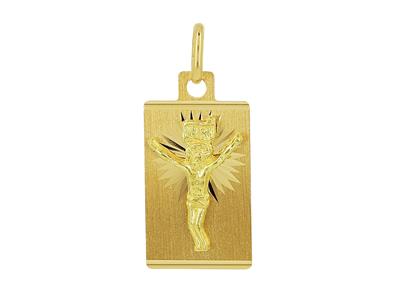 Colgante Placa Rectangulo Con Cristo 18 X 11 Mm, Bordes Estriados, Oro Amarillo 18k - Imagen Estandar - 1