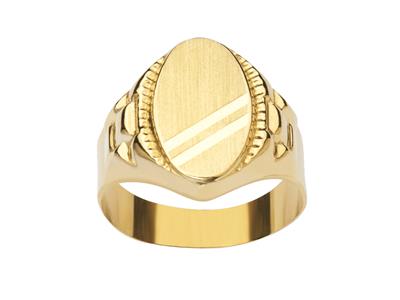 Anillo De Sello Ovalado Con Bordes Grabados 18 Mm, Oro Amarillo De 18 Quilates, Dedo 56 Cerrado