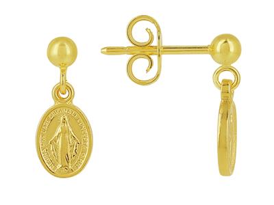 Pendientes, Virgen Milagrosa, 8 Mm, Oro Amarillo 18k