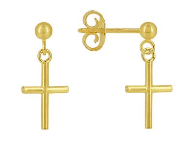 Pendientes Cruz, 11 Mm, Oro Amarillo 18k