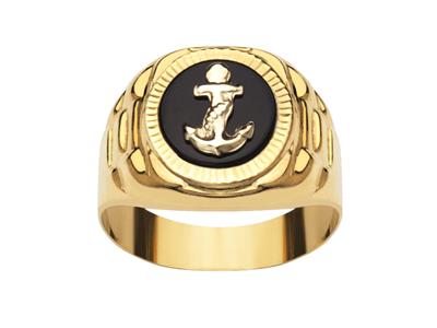 Anillo Ovalado Onyx Con Ancla 16 Mm, Oro Amarillo 18k, Dedo 56 Cerrado